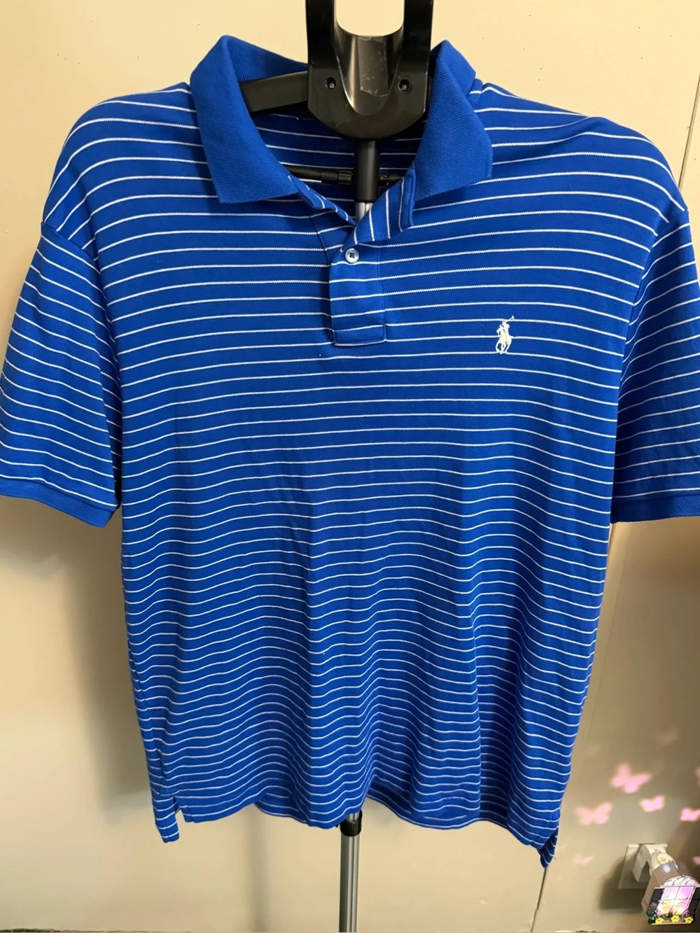 Ralph Lauren Blue and White Striped Polo Shirt
